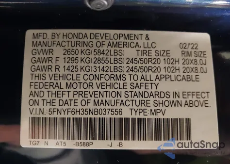 2022 Honda Pilot Awd Sport from USA, damaged, VIN 5FNYF6H35NB037556
